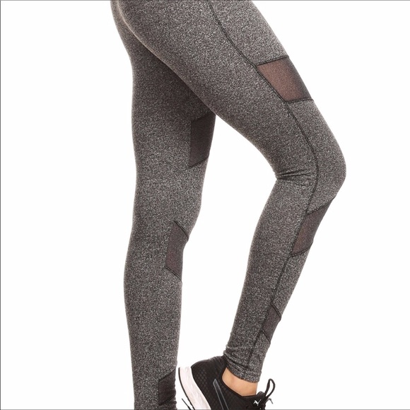 Gray & Black Mesh Detail Leggings S M L - Picture 2 of 4